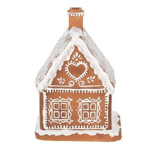 Clayre & Eef 6PR3974 Dekorace domeček s LED diodami hnědá 13x13x18 cm- 3xAAA