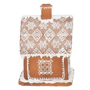 Clayre & Eef 6PR3974 Dekorace domeček s LED diodami hnědá 13x13x18 cm- 3xAAA