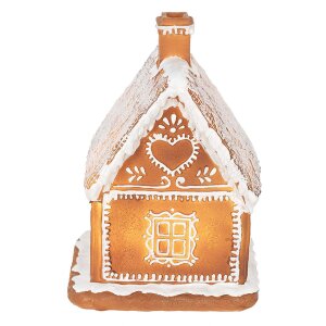 Clayre & Eef 6PR3974 Dekorace domeček s LED diodami hnědá 13x13x18 cm- 3xAAA