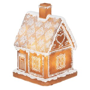 Clayre & Eef 6PR3974 Dekorace domeček s LED diodami hnědá 13x13x18 cm- 3xAAA
