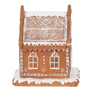 Clayre & Eef 6PR3975 Dekorace domeček s LED diodami hnědá 15x12x17 cm- 3xAAA