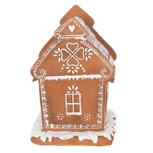 Clayre & Eef 6PR3975 Dekorace domeček s LED diodami hnědá 15x12x17 cm- 3xAAA