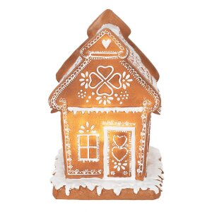 Clayre & Eef 6PR3975 Dekorace domeček s LED diodami hnědá 15x12x17 cm- 3xAAA