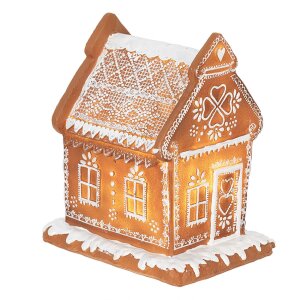 Clayre & Eef 6PR3975 Dekorace domeček s LED diodami hnědá 15x12x17 cm- 3xAAA