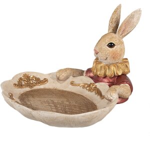Clayre & Eef Dekorace Králík s miskou Zlatá barva Béžová 22x21x15 cm