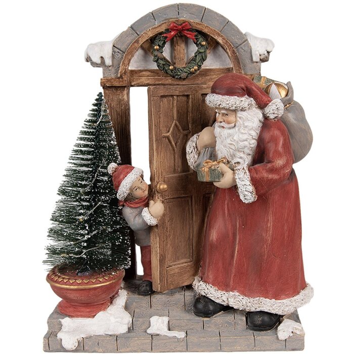 Clayre & Eef 6PR4945 Vánoční dekorace Father Christmas LED Red Brown 18x8x22 cm