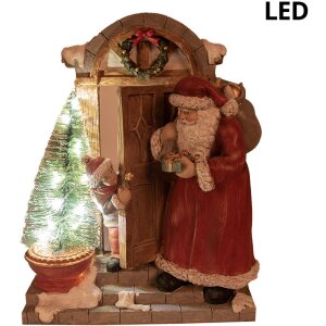 Clayre & Eef 6PR4945 Vánoční dekorace Father Christmas LED Red Brown 18x8x22 cm