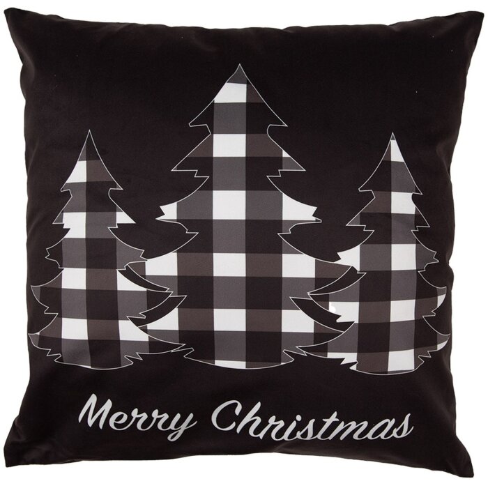 Clayre & Eef BWX23 Povlak na polštářek Black White Merry Christmas 45x45 cm