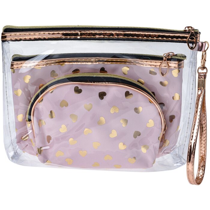 Juleeze JZSET0001P Kosmetická taška růžová (sada 3 ks) 23x17 - 20x13 - 18x12 cm