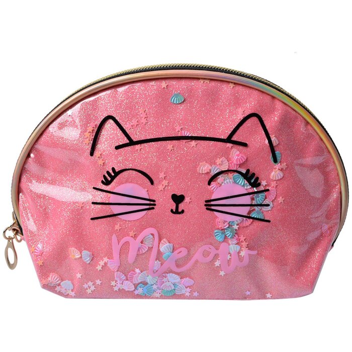 Juleeze JZTB0065P Kosmetická taška růžová s kočkou 22x8x14 cm