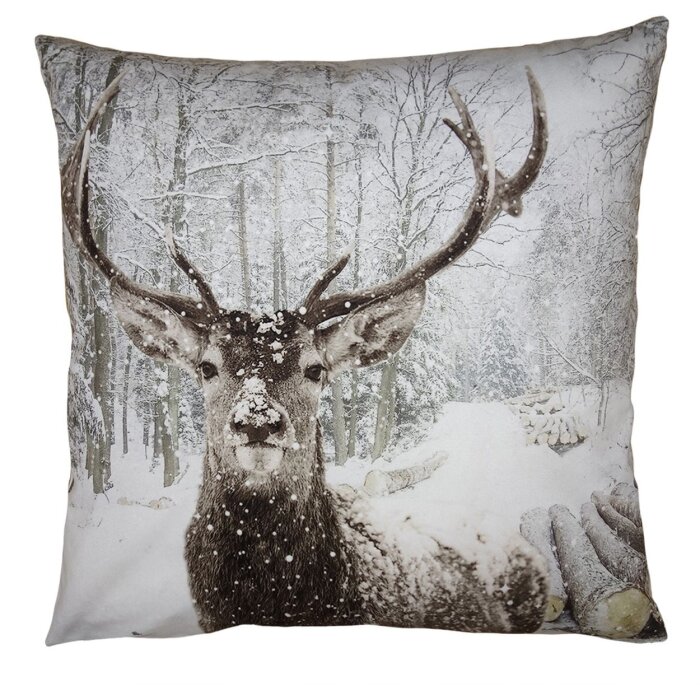 Clayre & Eef KT021.333 Povlak na polštář bílý s motivem jelena 45x45 cm