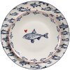 Clayre & Eef jídelní talíř SSFDP Bílá Modrý motiv ryby Ø 20x2 cm porcelán