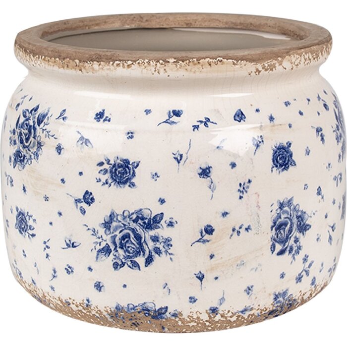 Clayre & Eef 6CE1659L Květináč béžový modrý Ø 20x15 cm Vintage styl interiérový