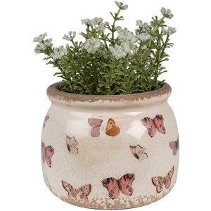 Clayre & Eef 6CE1662S Dekorace Květináč Ø 12x10 cm Béžová Růžová
