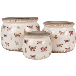 Clayre & Eef 6CE1662S Dekorace Květináč Ø 12x10 cm Béžová Růžová