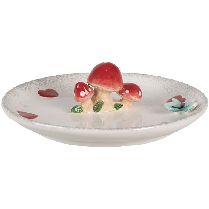 Clayre & Eef 6CE1701 Servírovací mísa bílá červená Ø 21x6 cm Houby Květiny Venkovský dům