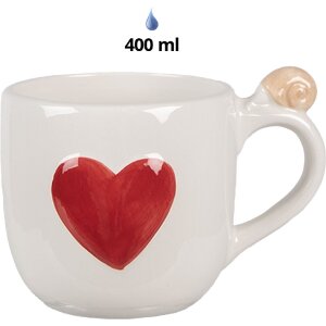 Clayre & Eef Hrnek s víkem bílý s červeným srdcem 400 ml