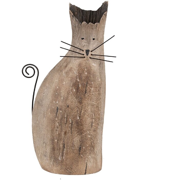 Clayre & Eef Dekorativní kočka hnědá 14x7x26 cm