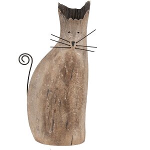 Clayre & Eef Dekorativní kočka hnědá 14x7x26 cm