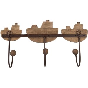 Clayre & Eef Nástěnný věšák bílá hnědá 38x10x20 cm