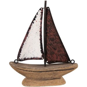 Clayre & Eef Dekorační model loďky 11x3x13cm hnědo-červená
