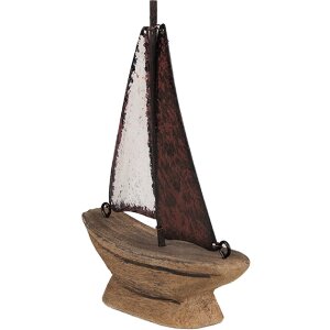 Clayre & Eef Dekorační model loďky 11x3x13cm hnědo-červená