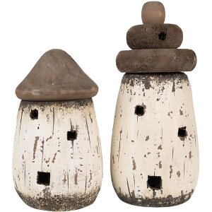 Clayre & Eef Dekorační domeček bílo-hnědý 11x17 cm