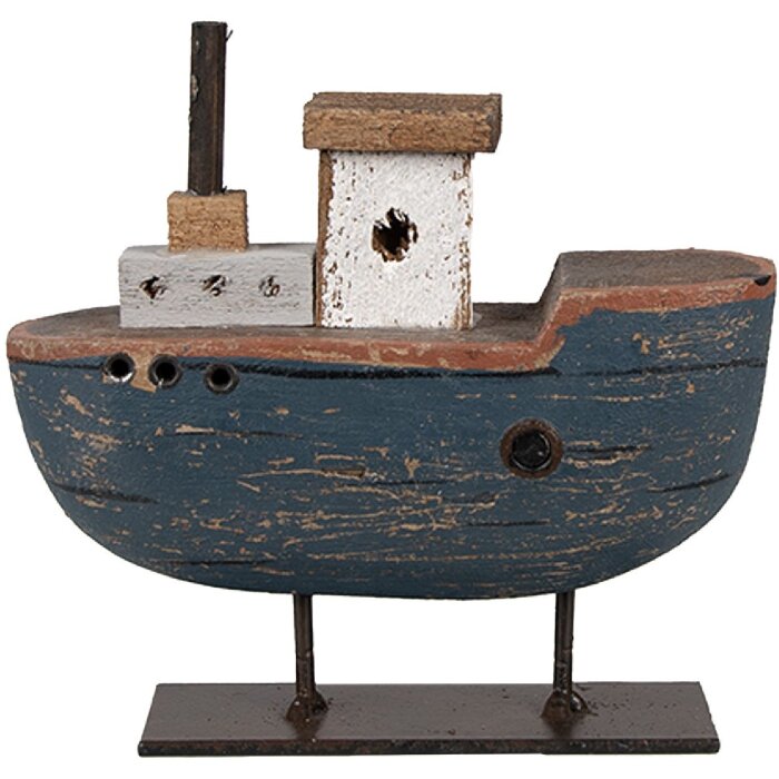 Clayre & Eef Dekorační Mini Model Lodě Šedá Modrá 10x3x10 cm