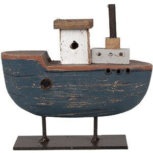 Clayre & Eef Dekorační Mini Model Lodě Šedá Modrá 10x3x10 cm