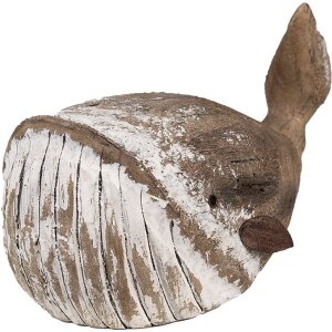 Clayre & Eef Dekorační velryba hnědo-bílá 39x15x21 cm