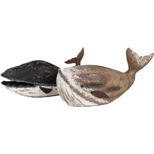 Clayre & Eef Dekorační velryba hnědo-bílá 39x15x21 cm
