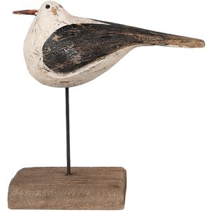 Clayre & Eef Dekorační ptáček 12x5x13 cm Bílo-černý