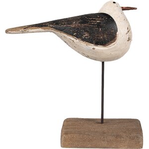 Clayre & Eef Dekorační ptáček 12x5x13 cm Bílo-černý