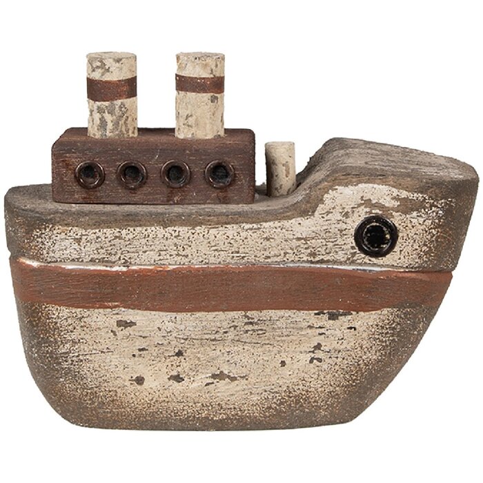 Clayre & Eef Dekorační loďka 15x6x12 cm Béžovo-hnědá