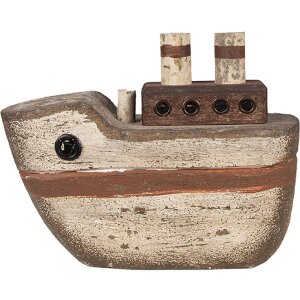 Clayre & Eef Dekorační loďka 15x6x12 cm Béžovo-hnědá