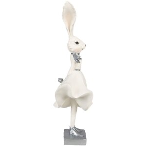 Clayre & Eef 6PR4048 Dekorativní králík bílý stříbrný 13x11x37 cm
