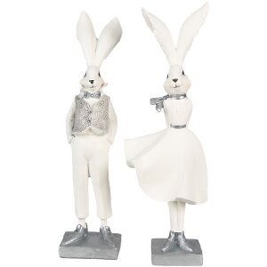 Clayre & Eef 6PR4048 Dekorativní králík bílý stříbrný 13x11x37 cm