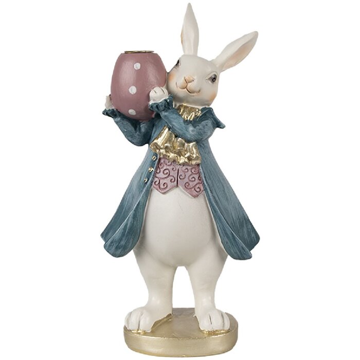 Clayre & Eef 6PR4057 Svícen Rabbit White Blue 10x8x20 cm