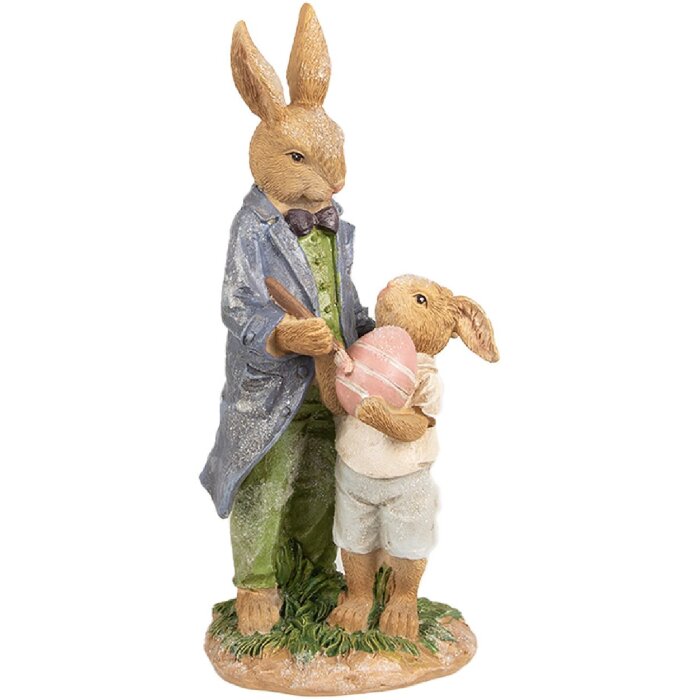 Clayre & Eef 6PR4094 Dekorativní králík hnědý modrý 9x9x21 cm