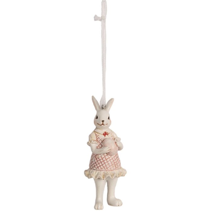 Clayre & Eef 6PR4988 Dekorační závěs Králík 4x4x10 cm Bílá Růžová