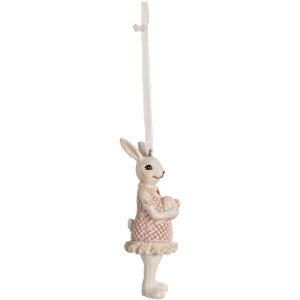 Clayre & Eef 6PR4988 Dekorační závěs Králík 4x4x10 cm Bílá Růžová