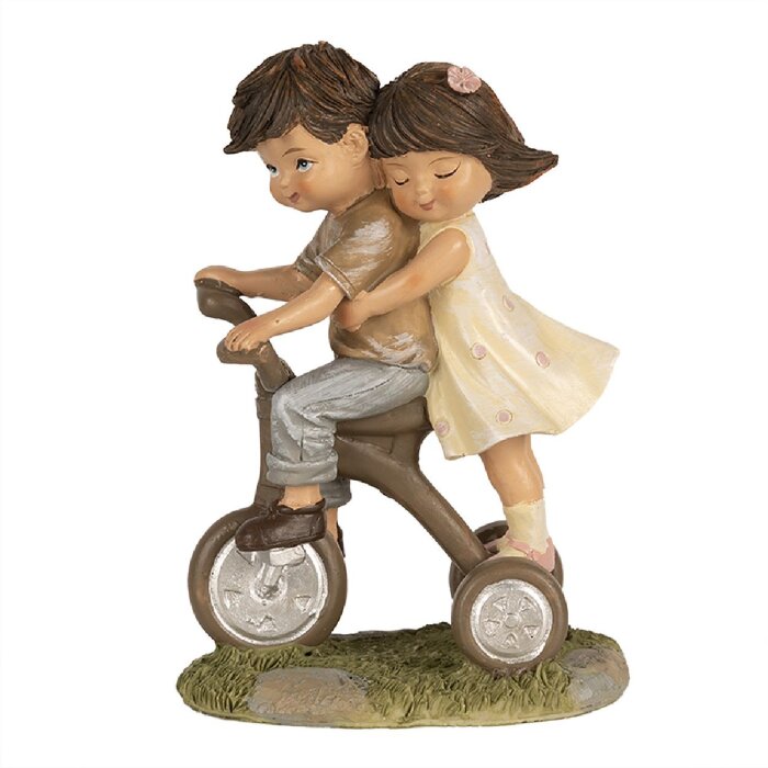 Clayre & Eef 6PR5027 Dekorativní figurka Děti na kole Hnědá 10x6x14 cm
