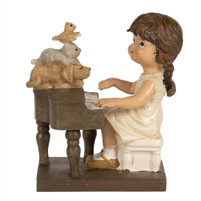 Clayre & Eef 6PR5029 Dekorativní figurka dítě s klavírem hnědá 10x6x10 cm