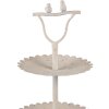 Clayre & Eef 6Y5601 Etážový nábytek béžový železný kulatý Ø 32x51 cm Antique s ptáčkem