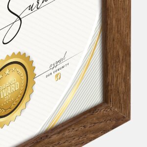 Dřevěný rámeček na obrázky ZEP Certifikát hnědý 21x29,7 cm