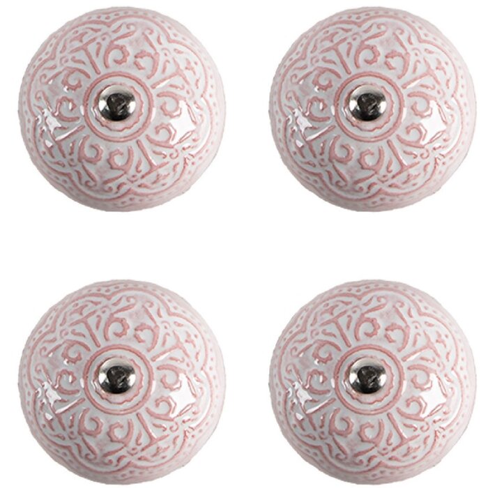 Clayre & Eef 65302 Klika na dveře keramická růžová květinový vzor Ø 4x3/6 cm