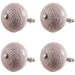 Clayre & Eef 65302 Klika na dveře keramická růžová květinový vzor Ø 4x3/6 cm