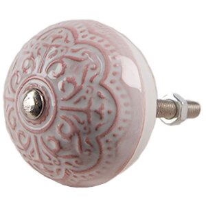 Clayre & Eef 65302 Klika na dveře keramická růžová květinový vzor Ø 4x3/6 cm