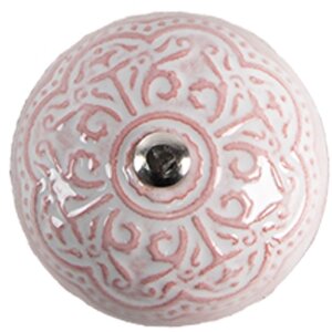 Clayre & Eef 65302 Klika na dveře keramická růžová květinový vzor Ø 4x3/6 cm