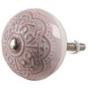 Clayre & Eef 65302 Klika na dveře keramická růžová květinový vzor Ø 4x3/6 cm